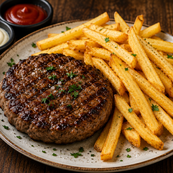 Carne de hamburguesa con patatas